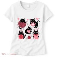 Cute Black Cat Lover Lovely Funny Cat Heart Women's T-Shirt thumb 0