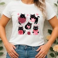 Cute Black Cat Lover Lovely Funny Cat Heart Women's T-Shirt thumb 2