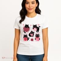 Cute Black Cat Lover Lovely Funny Cat Heart Women's T-Shirt thumb 4