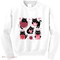 Cute Black Cat Lover Lovely Funny Cat Heart Kids Sweatshirt thumb 0