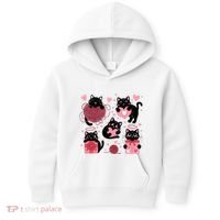 Cute Black Cat Lover Lovely Funny Cat Heart Kids Hoodie thumb 0