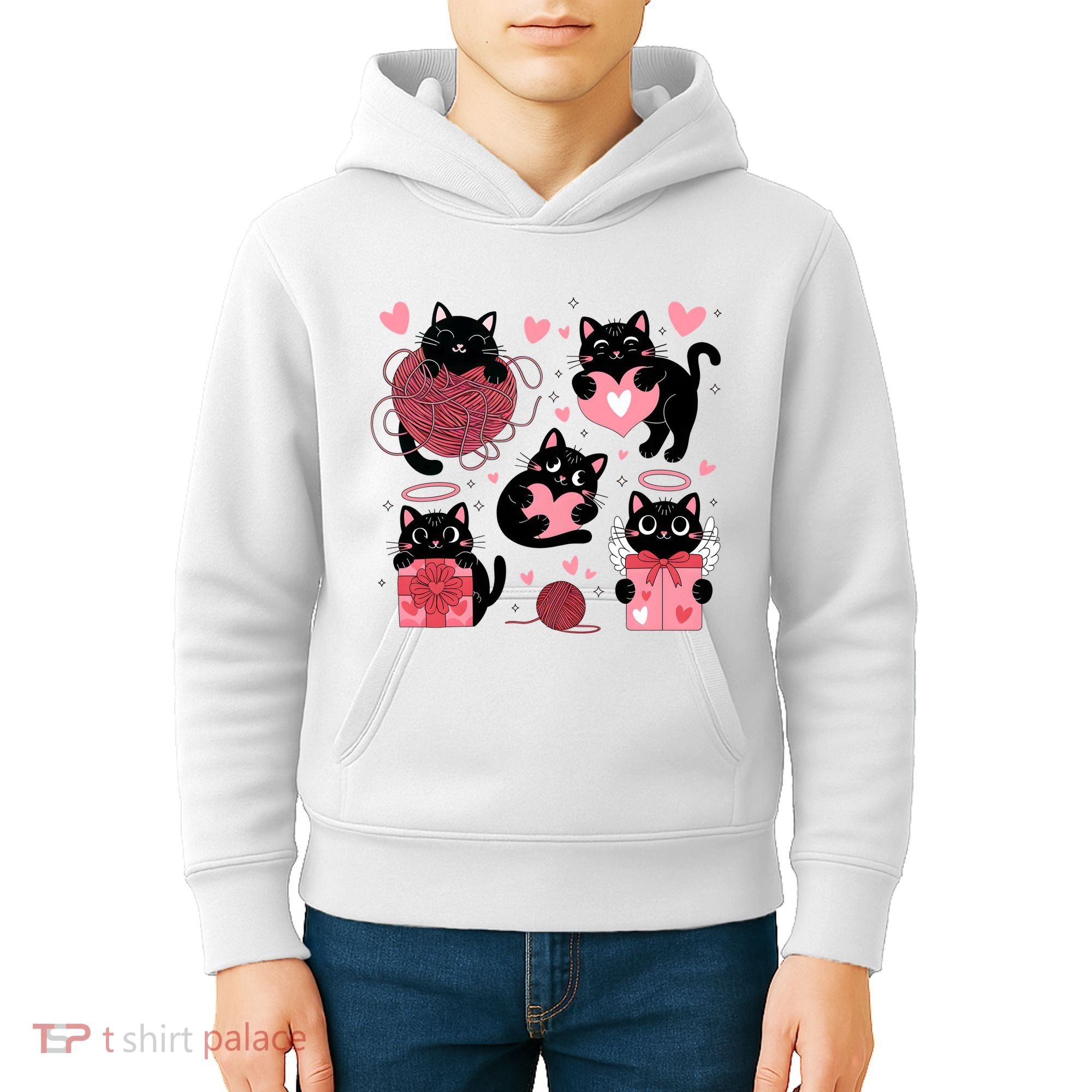 Cute Black Cat Lover Lovely Funny Cat Heart Kids Hoodie