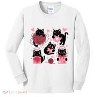 Cute Black Cat Lover Lovely Funny Cat Heart Kids Long Sleeve Shirt thumb 0