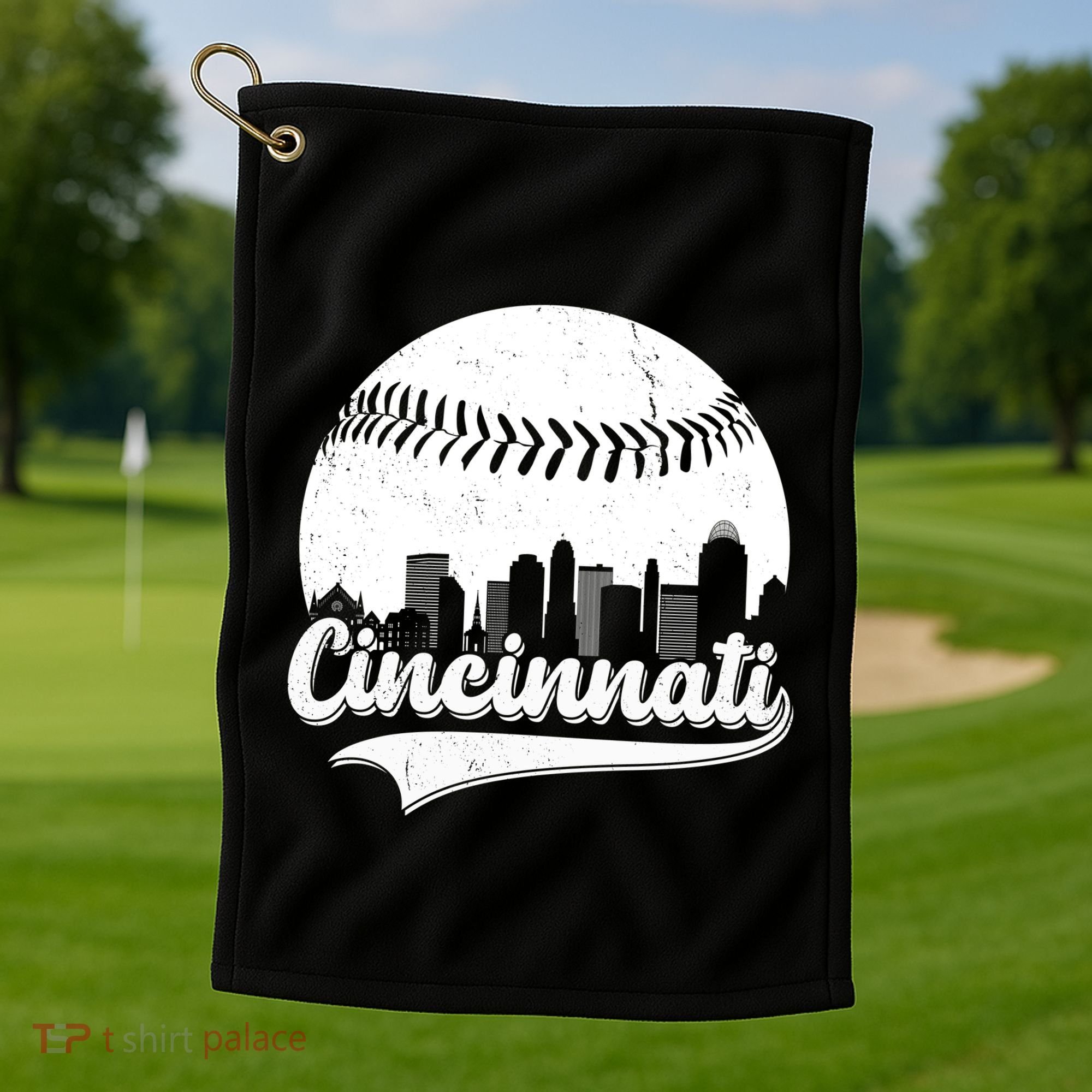 Cincinnati Baseball City Skyline Golf Towel