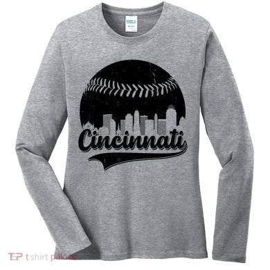 Cincinnati Baseball City Skyline Women's Long Sleeve Shirt