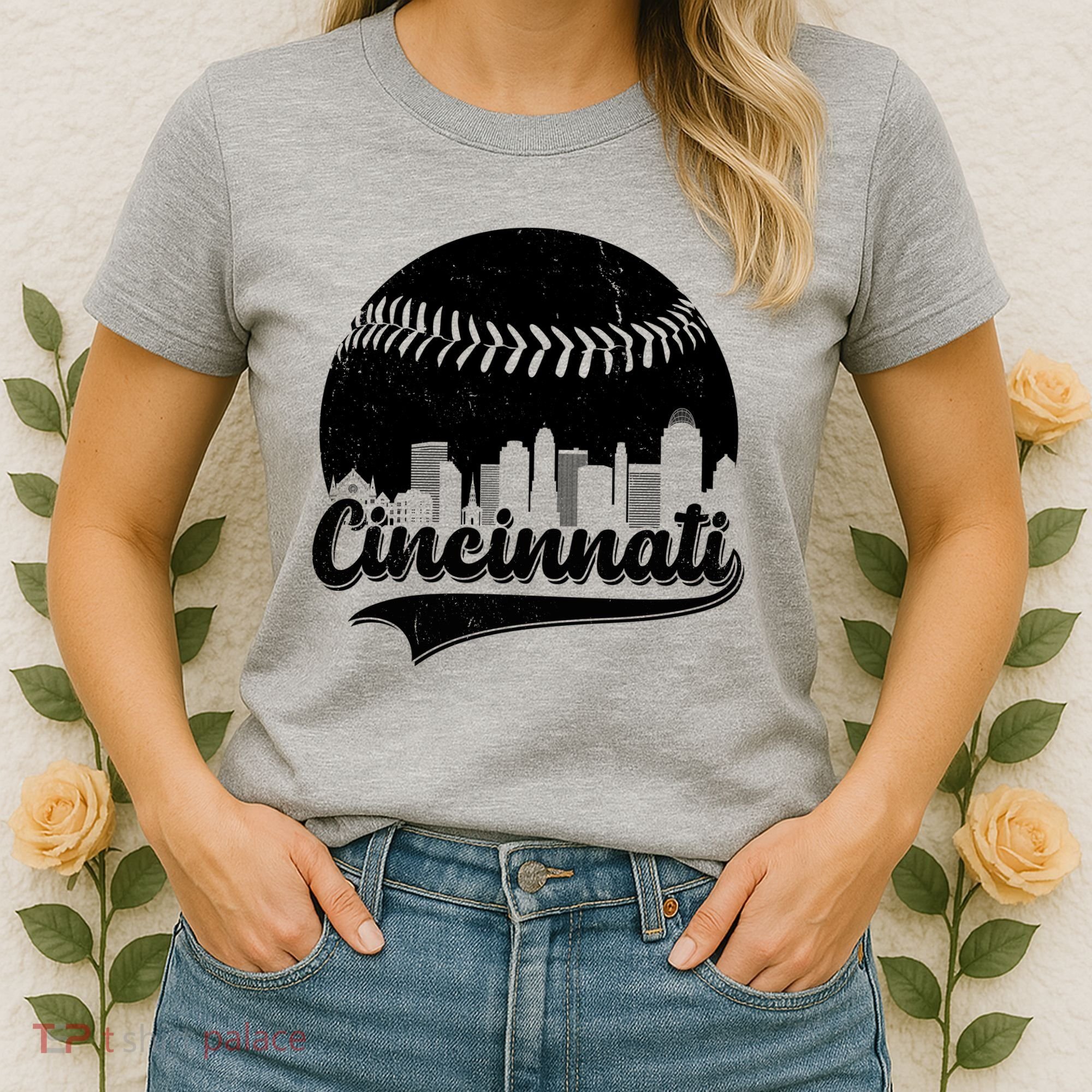 Cincinnati Baseball City Skyline Women's T-Shirt