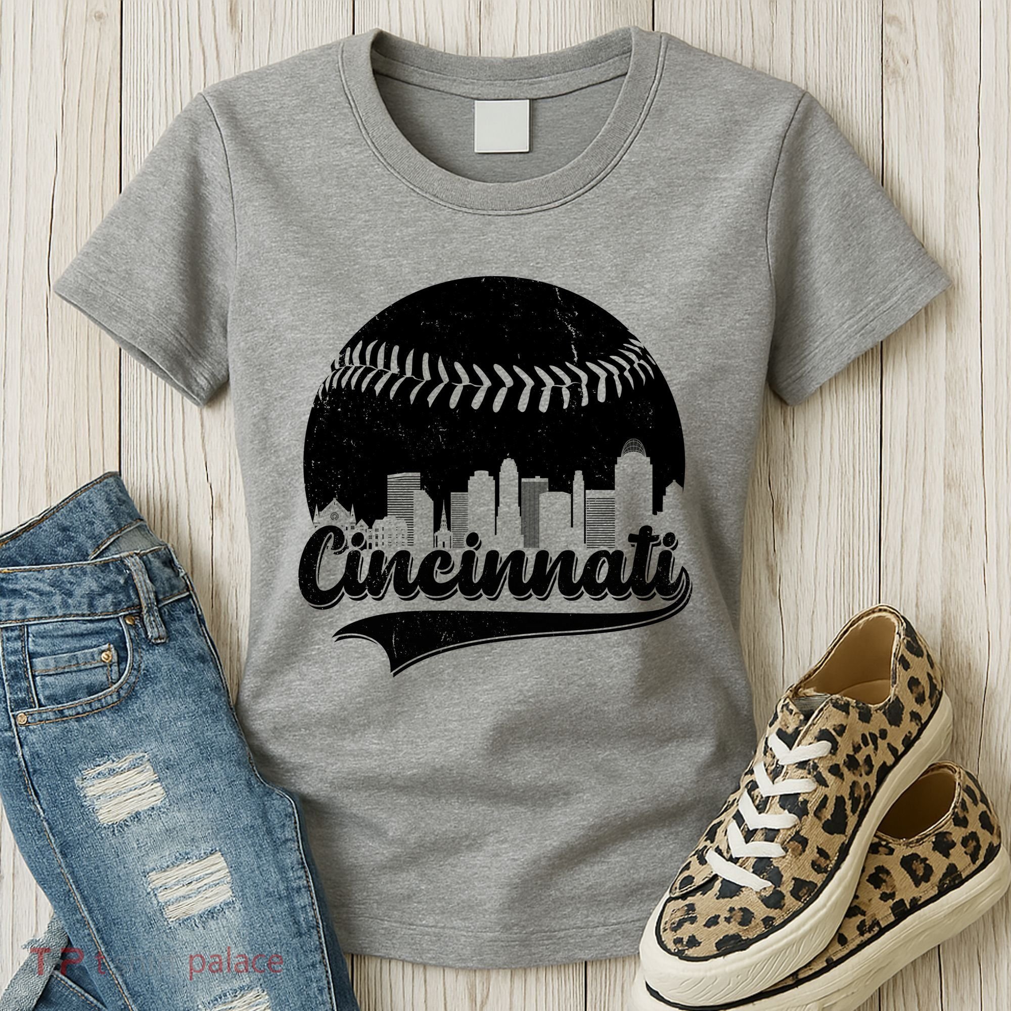 Cincinnati Baseball City Skyline Women's T-Shirt