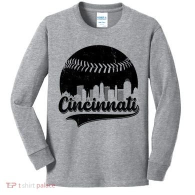 Cincinnati Baseball City Skyline Kids Long Sleeve Shirt