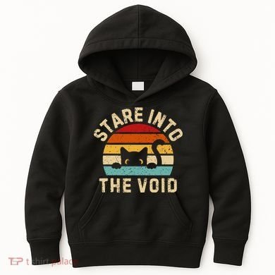 Cute Black Cat Stare Into The Void Kids Hoodie