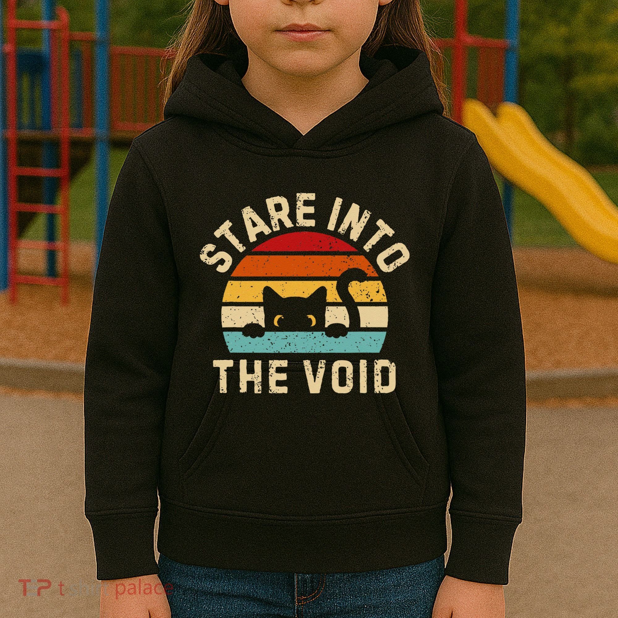 Cute Black Cat Stare Into The Void Kids Hoodie