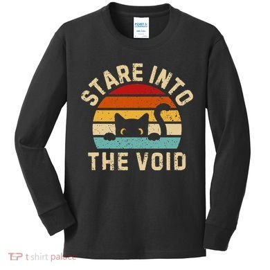 Cute Black Cat Stare Into The Void Kids Long Sleeve Shirt