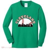 Cleveland Baseball Cleveland Oh Cityscape Cle Skyline Kids Long Sleeve Shirt thumb 0