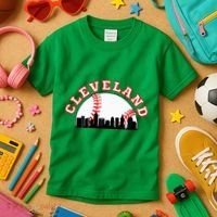 Cleveland Baseball Cleveland Oh Cityscape Cle Skyline Kids T-Shirt thumb 3