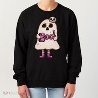Cute Boo Creepy Scary Skull Skeleton Women's Sweatshirt thumb 0
