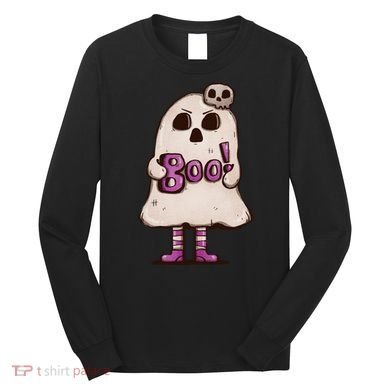 Cute Boo Creepy Scary Skull Skeleton Long Sleeve Shirt