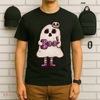 Cute Boo Creepy Scary Skull Skeleton T-Shirt thumb 6