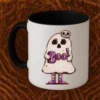 Cute Boo Creepy Scary Skull Skeleton Coffee Mug thumb 2