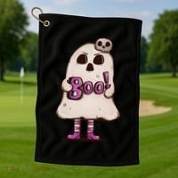 Cute Boo Creepy Scary Skull Skeleton Golf Towel thumb 1