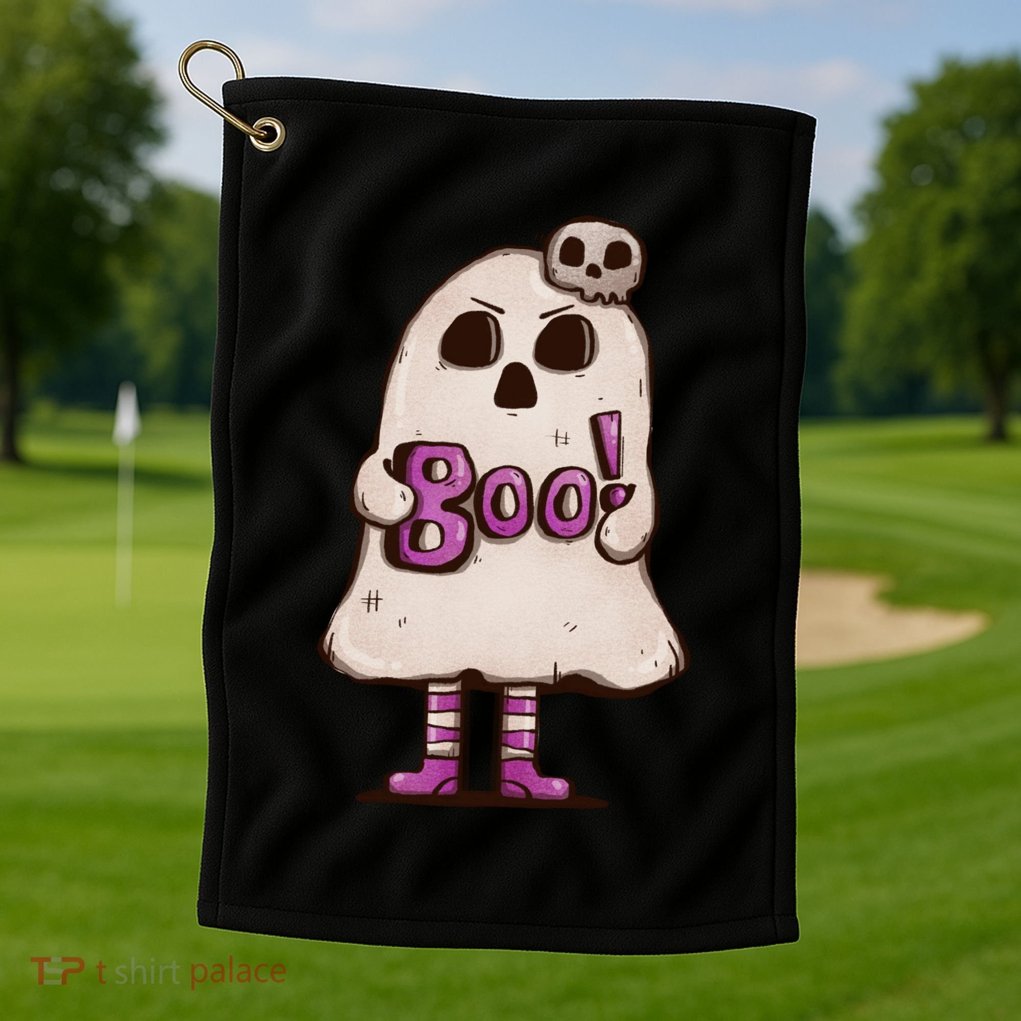 Cute Boo Creepy Scary Skull Skeleton Golf Towel