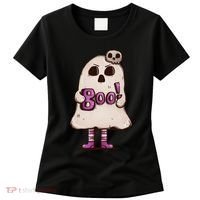 Cute Boo Creepy Scary Skull Skeleton Women's T-Shirt thumb 0