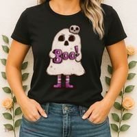 Cute Boo Creepy Scary Skull Skeleton Women's T-Shirt thumb 2