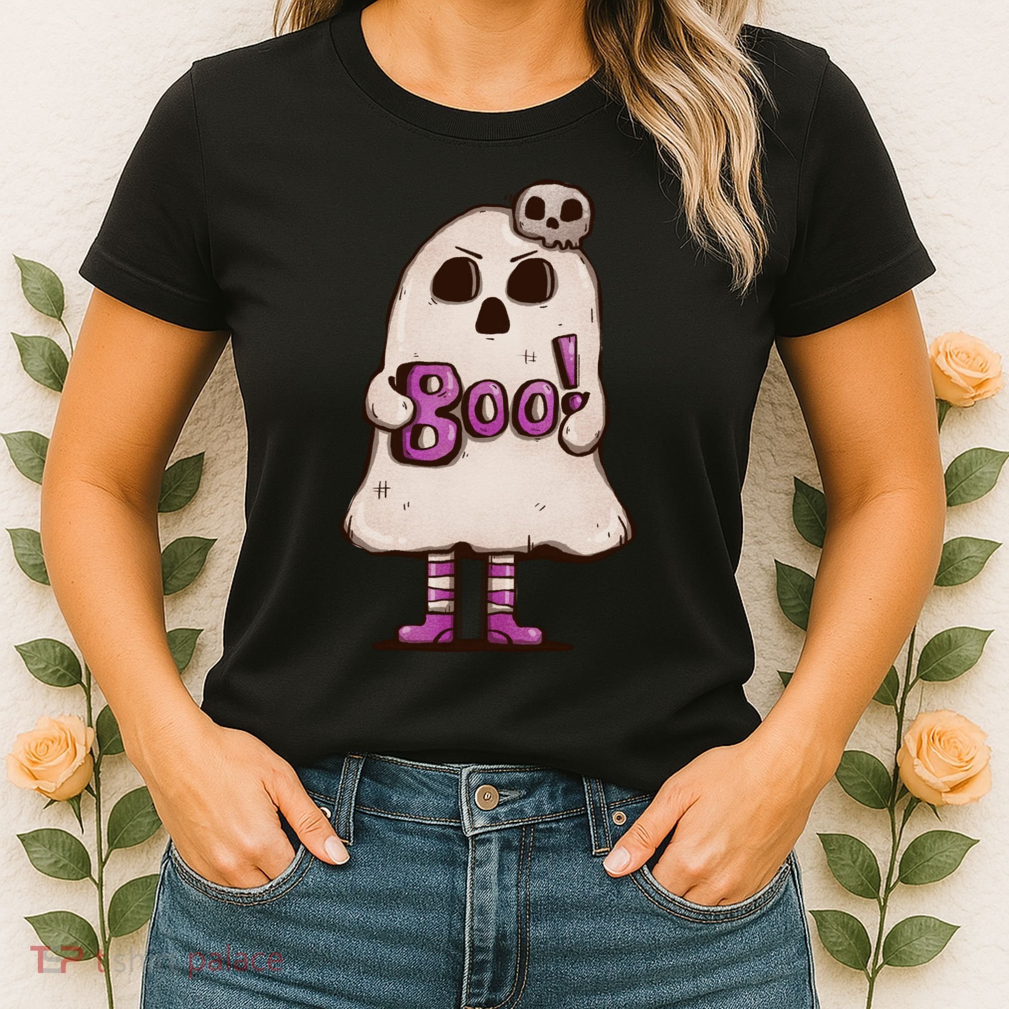 Cute Boo Creepy Scary Skull Skeleton Women's T-Shirt
