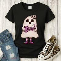 Cute Boo Creepy Scary Skull Skeleton Women's T-Shirt thumb 3