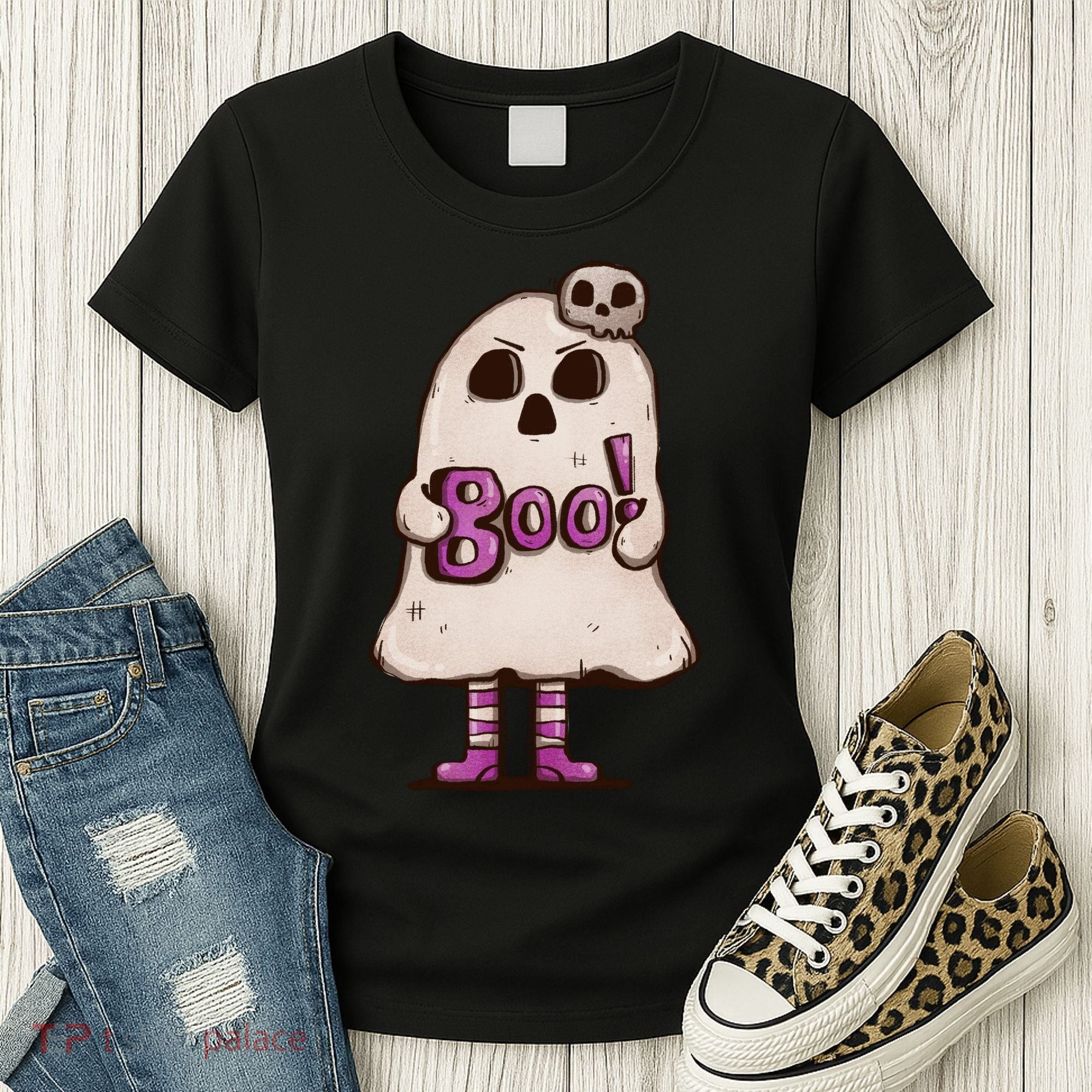 Cute Boo Creepy Scary Skull Skeleton Women's T-Shirt