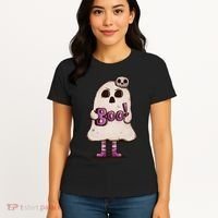 Cute Boo Creepy Scary Skull Skeleton Women's T-Shirt thumb 4