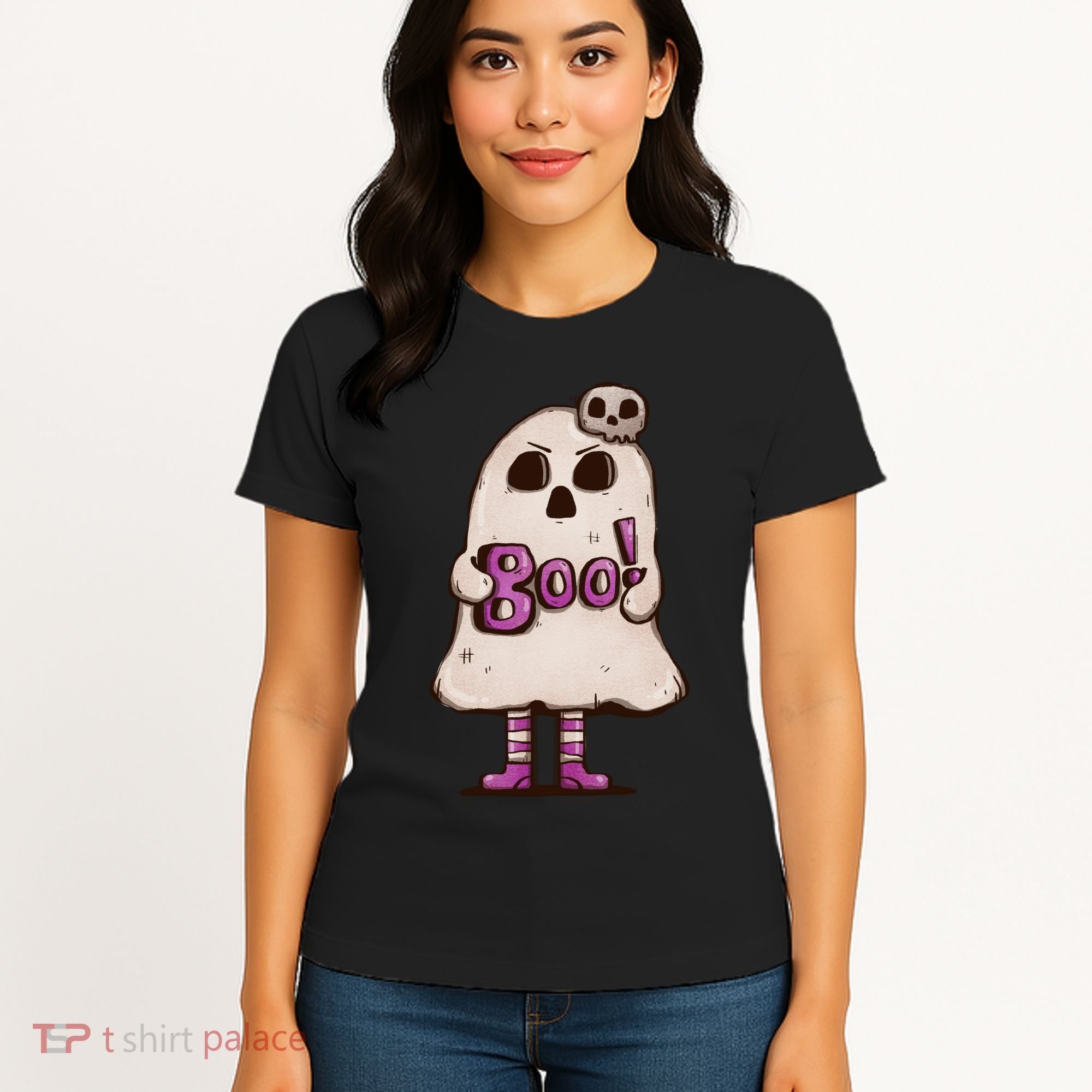 Cute Boo Creepy Scary Skull Skeleton Women's T-Shirt