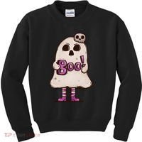 Cute Boo Creepy Scary Skull Skeleton Kids Sweatshirt thumb 0