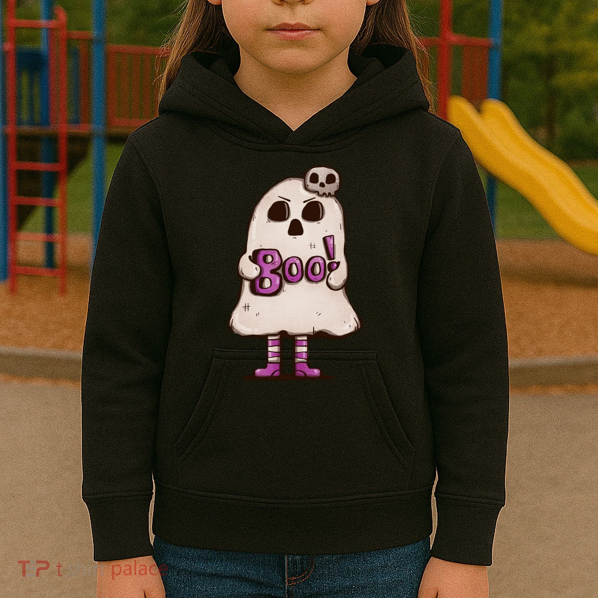 Cute Boo Creepy Scary Skull Skeleton Kids Hoodie
