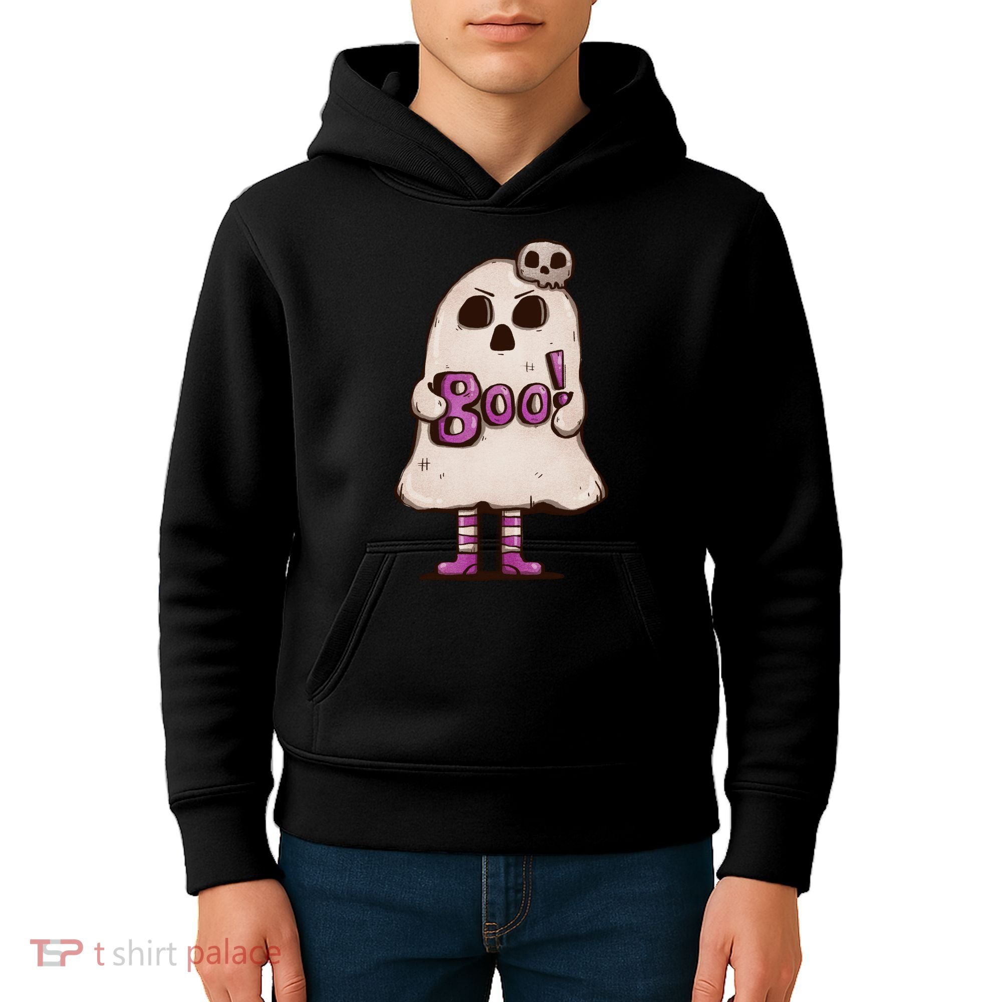Cute Boo Creepy Scary Skull Skeleton Kids Hoodie