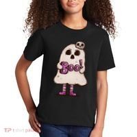 Cute Boo Creepy Scary Skull Skeleton Kids T-Shirt thumb 2