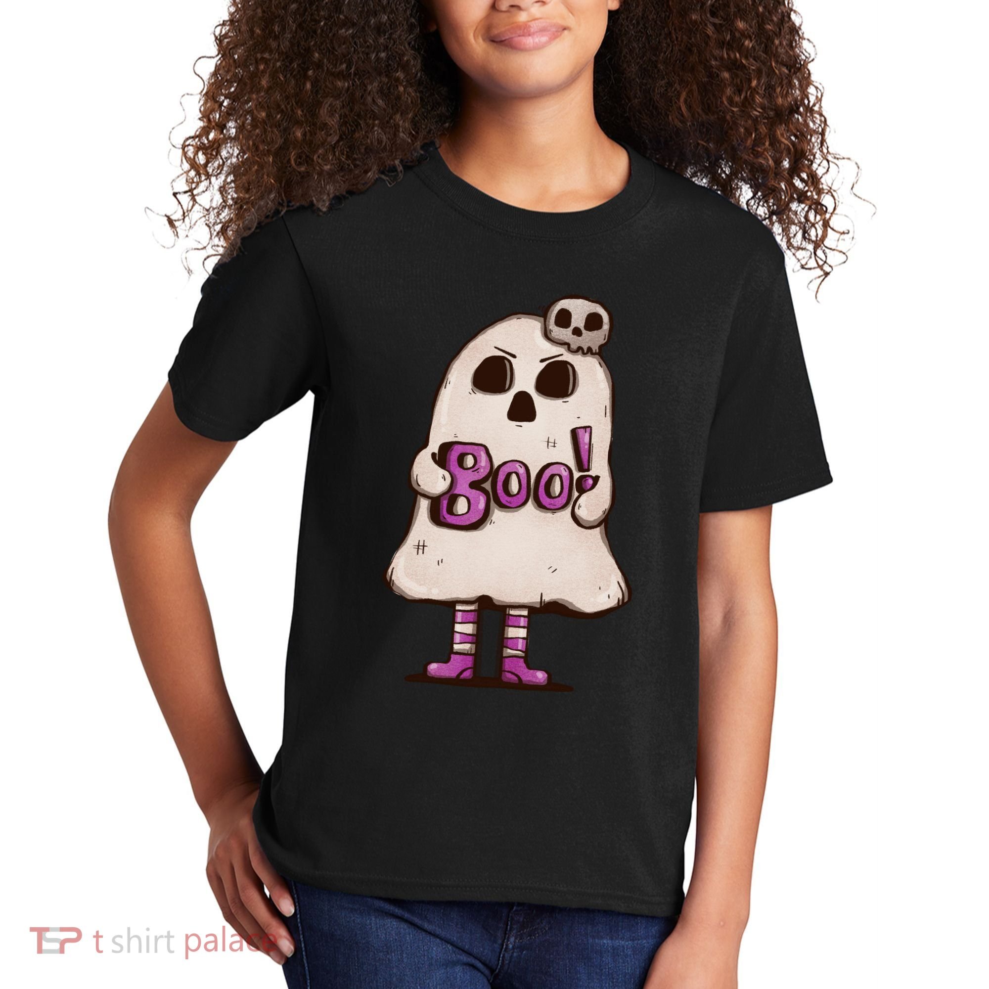 Cute Boo Creepy Scary Skull Skeleton Kids T-Shirt