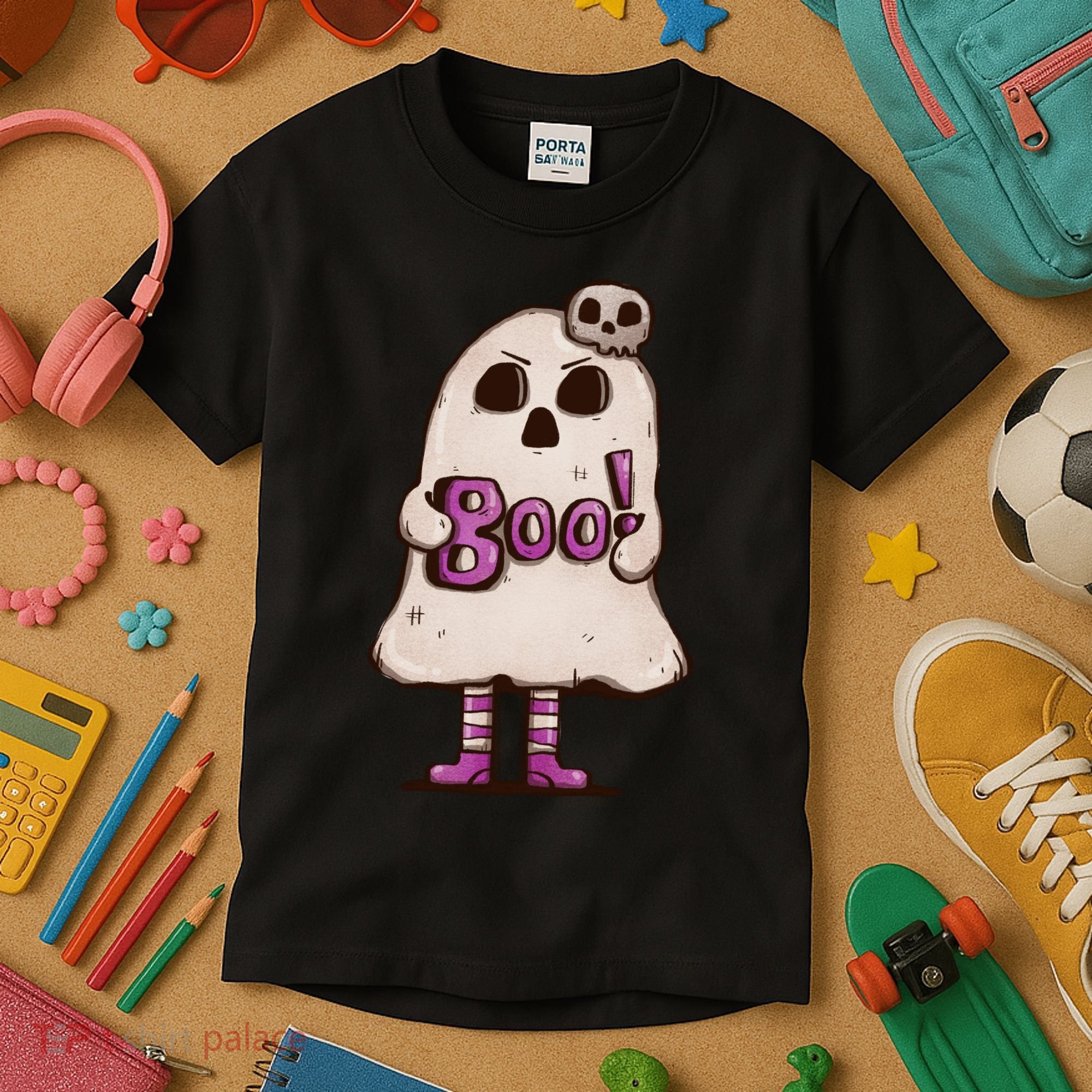 Cute Boo Creepy Scary Skull Skeleton Kids T-Shirt