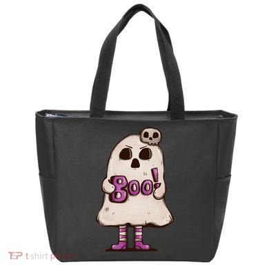 Cute Boo Creepy Scary Skull Skeleton Tote Bag