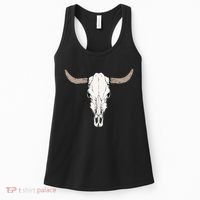 Cow Bull Cattle Skull Head Western Animal Women's Tank Top thumb 0