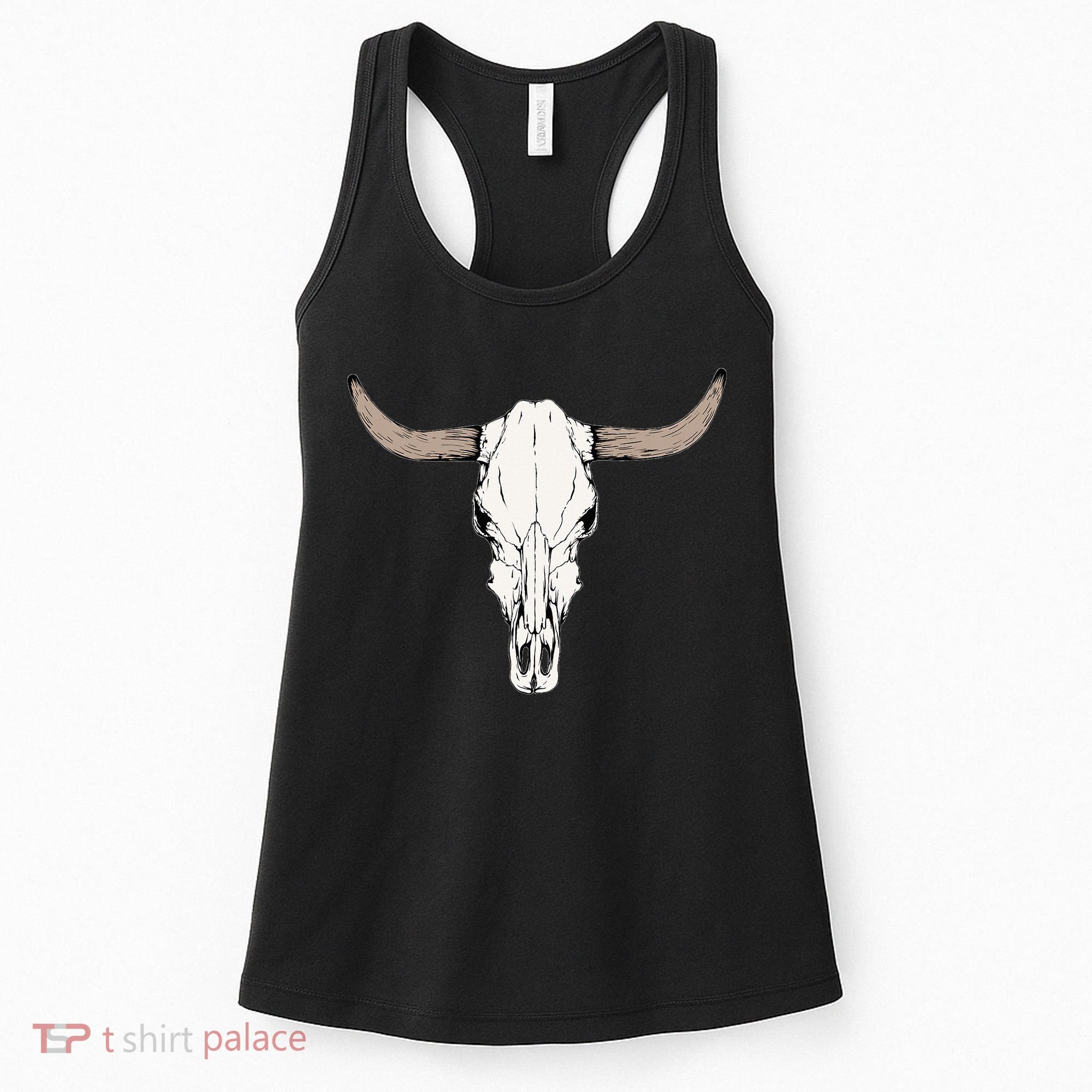 Cow Bull Cattle Skull Head Western Animal Women's Tank Top