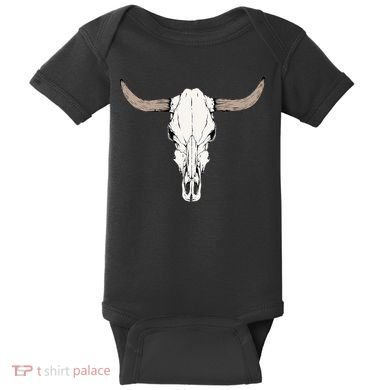 Cow Bull Cattle Skull Head Western Animal Baby Bodysuit