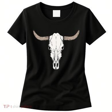 Cow Bull Cattle Skull Head Western Animal Women's T-Shirt