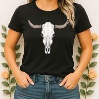Cow Bull Cattle Skull Head Western Animal Women's T-Shirt thumb 2