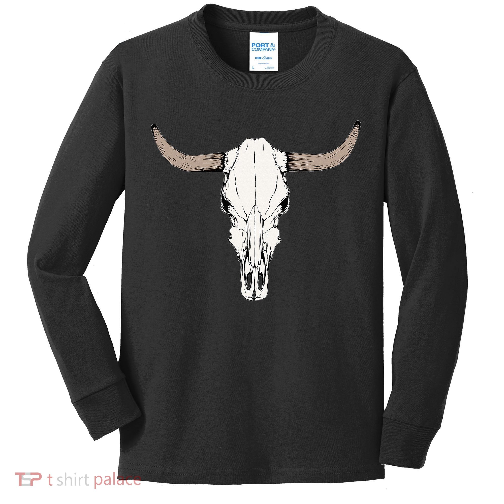 Cow Bull Cattle Skull Head Western Animal Kids Long Sleeve Shirt