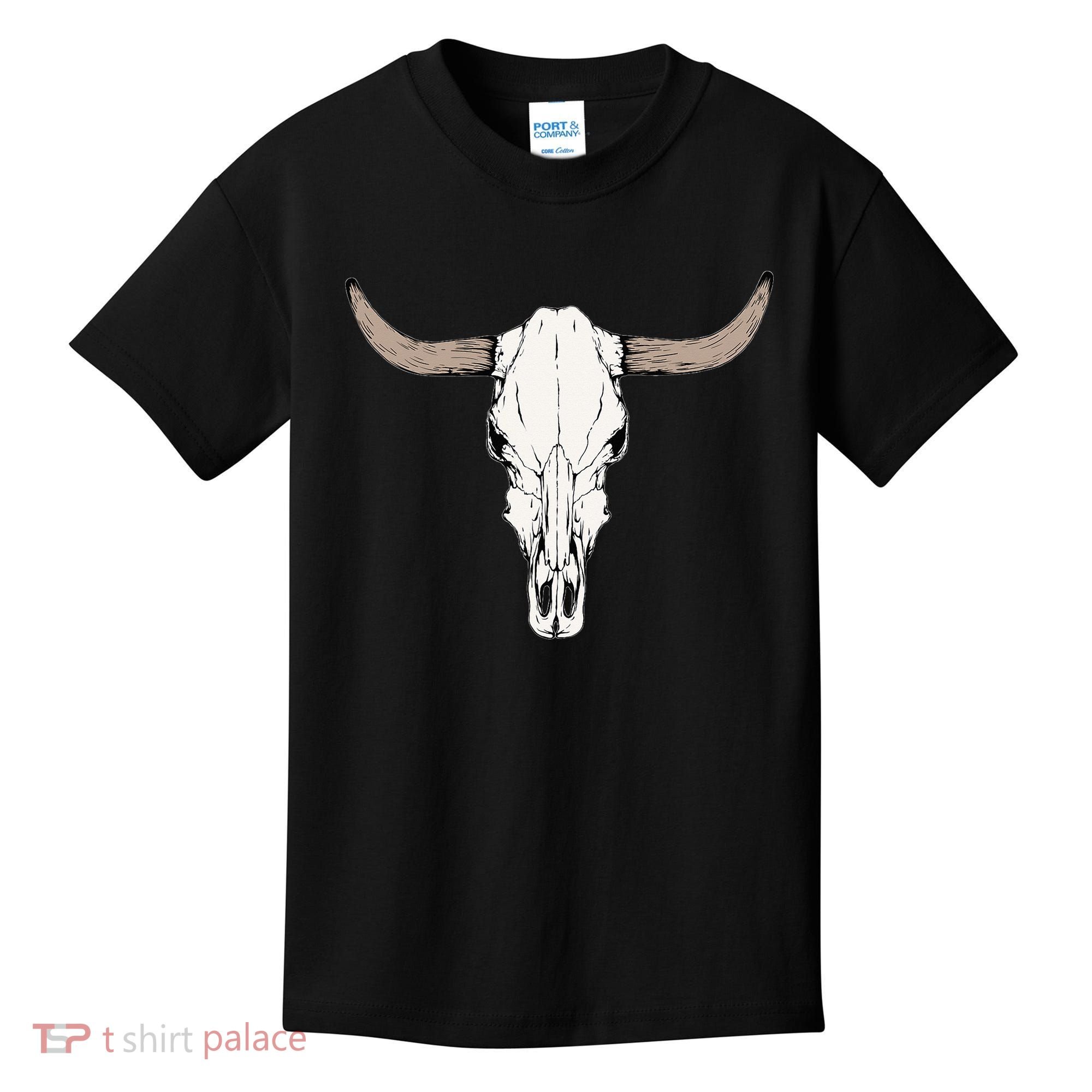 Cow Bull Cattle Skull Head Western Animal Kids T-Shirt