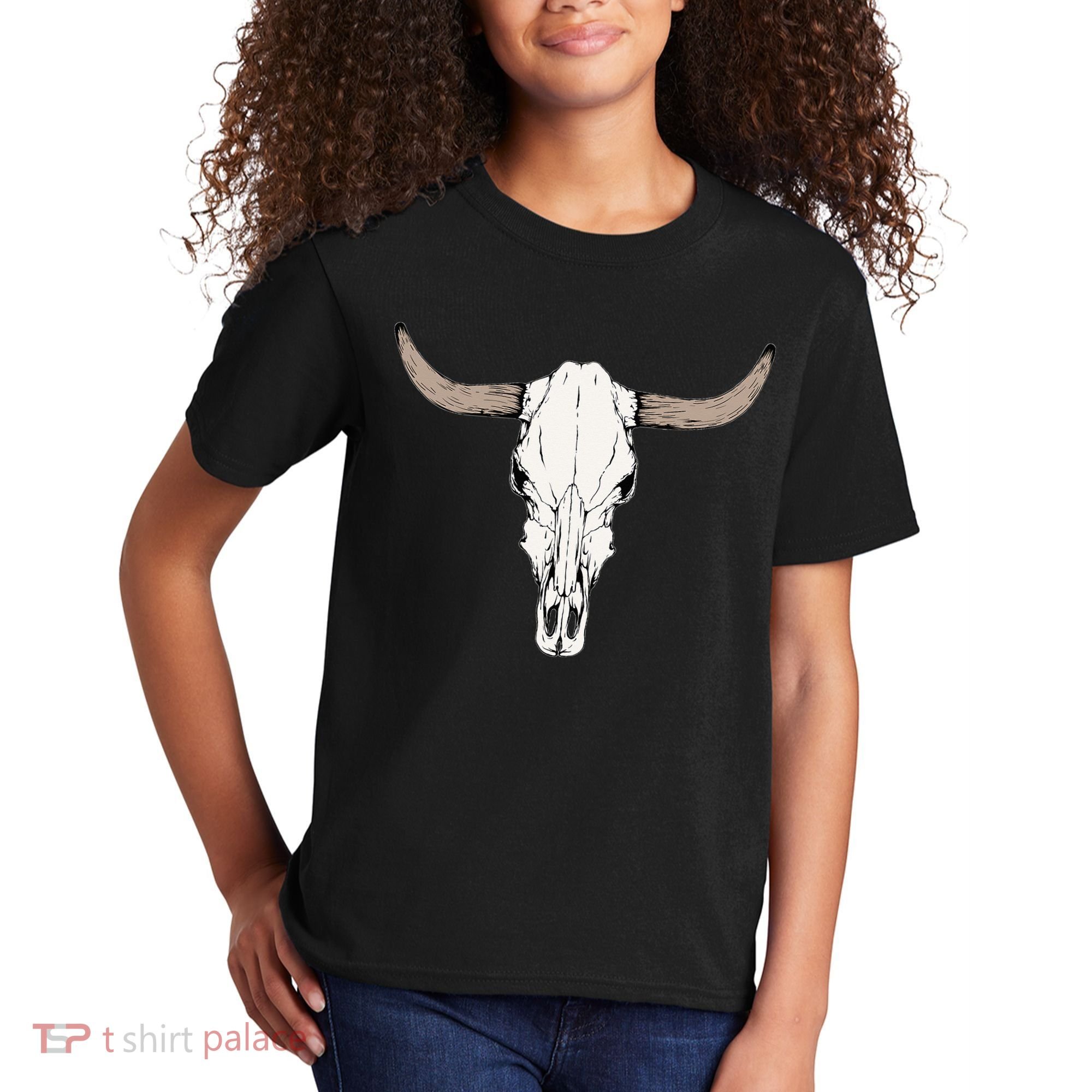 Cow Bull Cattle Skull Head Western Animal Kids T-Shirt