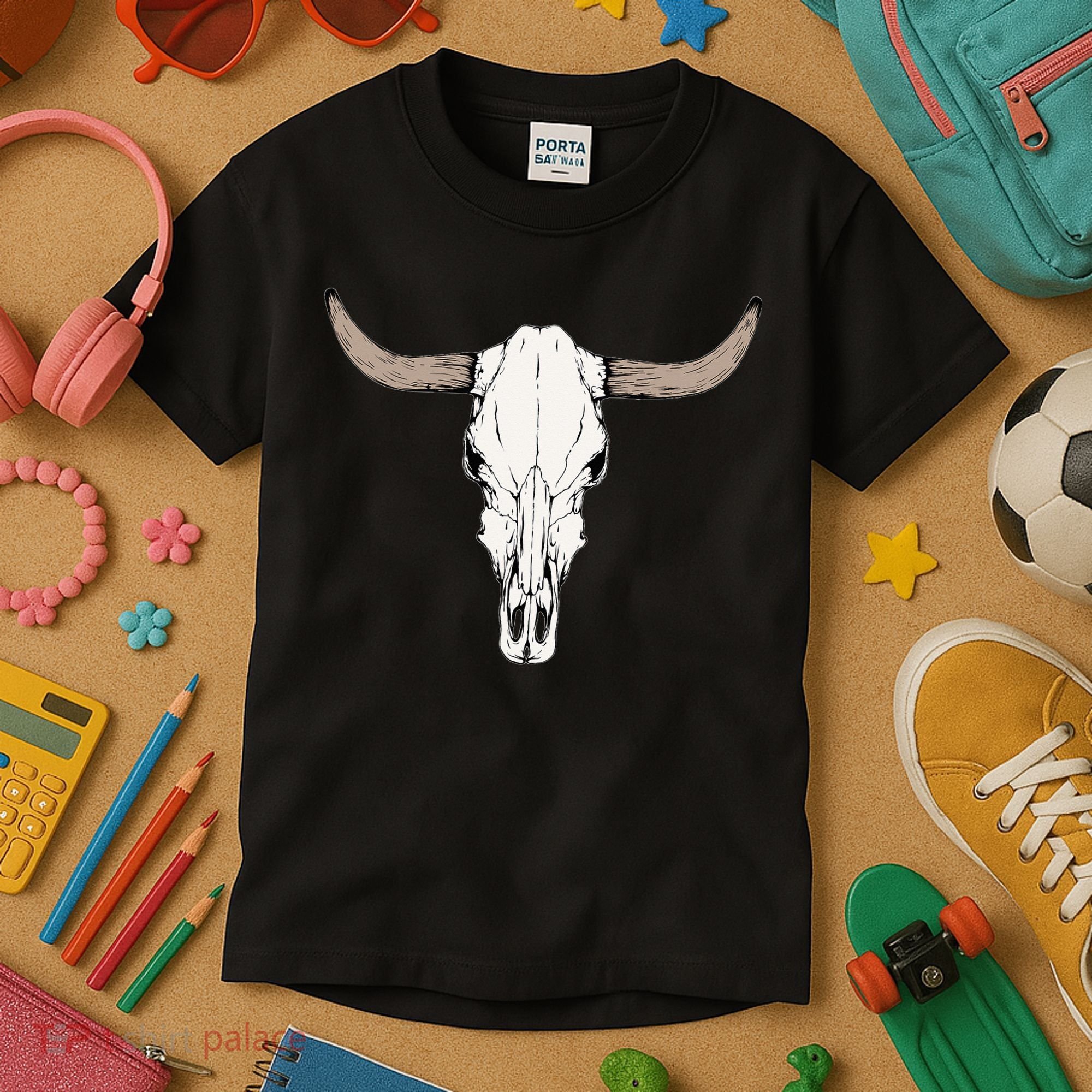 Cow Bull Cattle Skull Head Western Animal Kids T-Shirt
