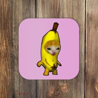Cute Banana Cat Happy Bananacat Meme Kitty Coaster