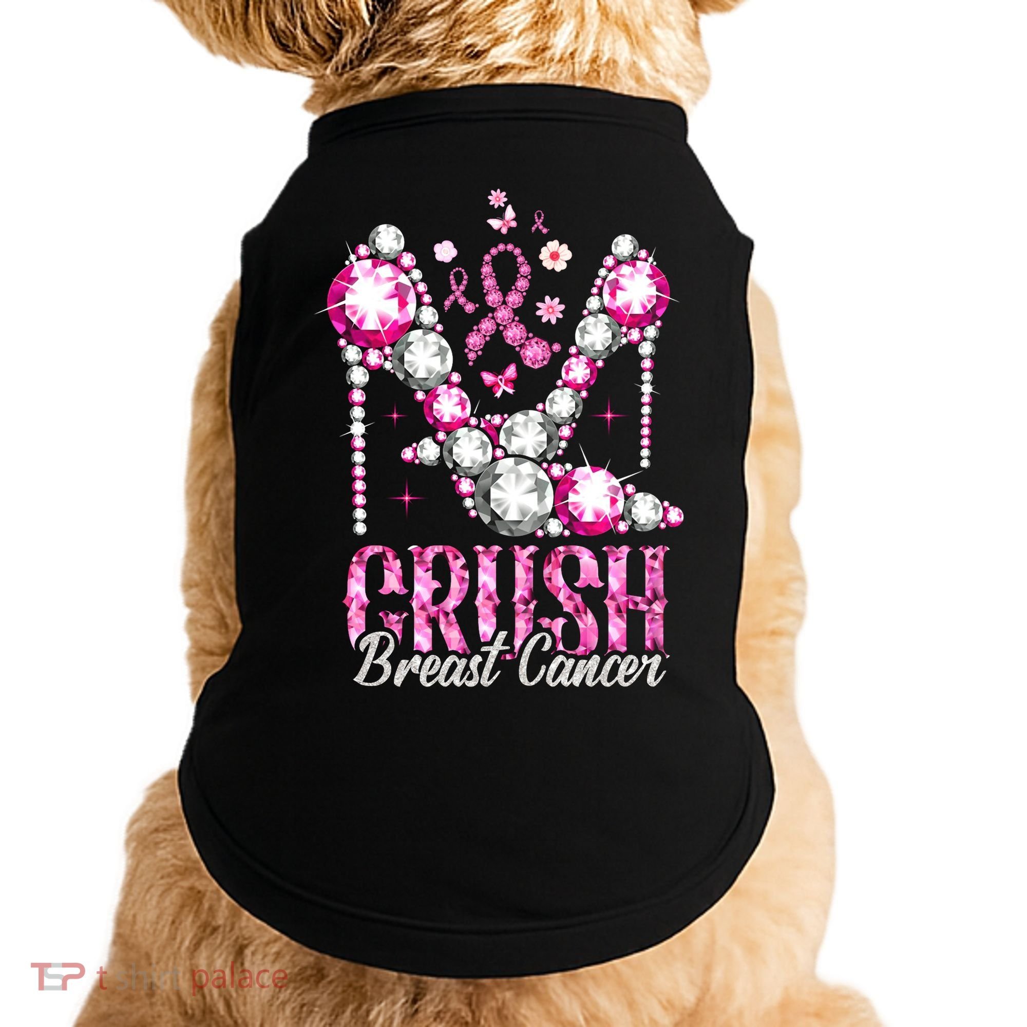 Crush Breast Cancer Awareness Bling Pink Ribbon Doggie Tank