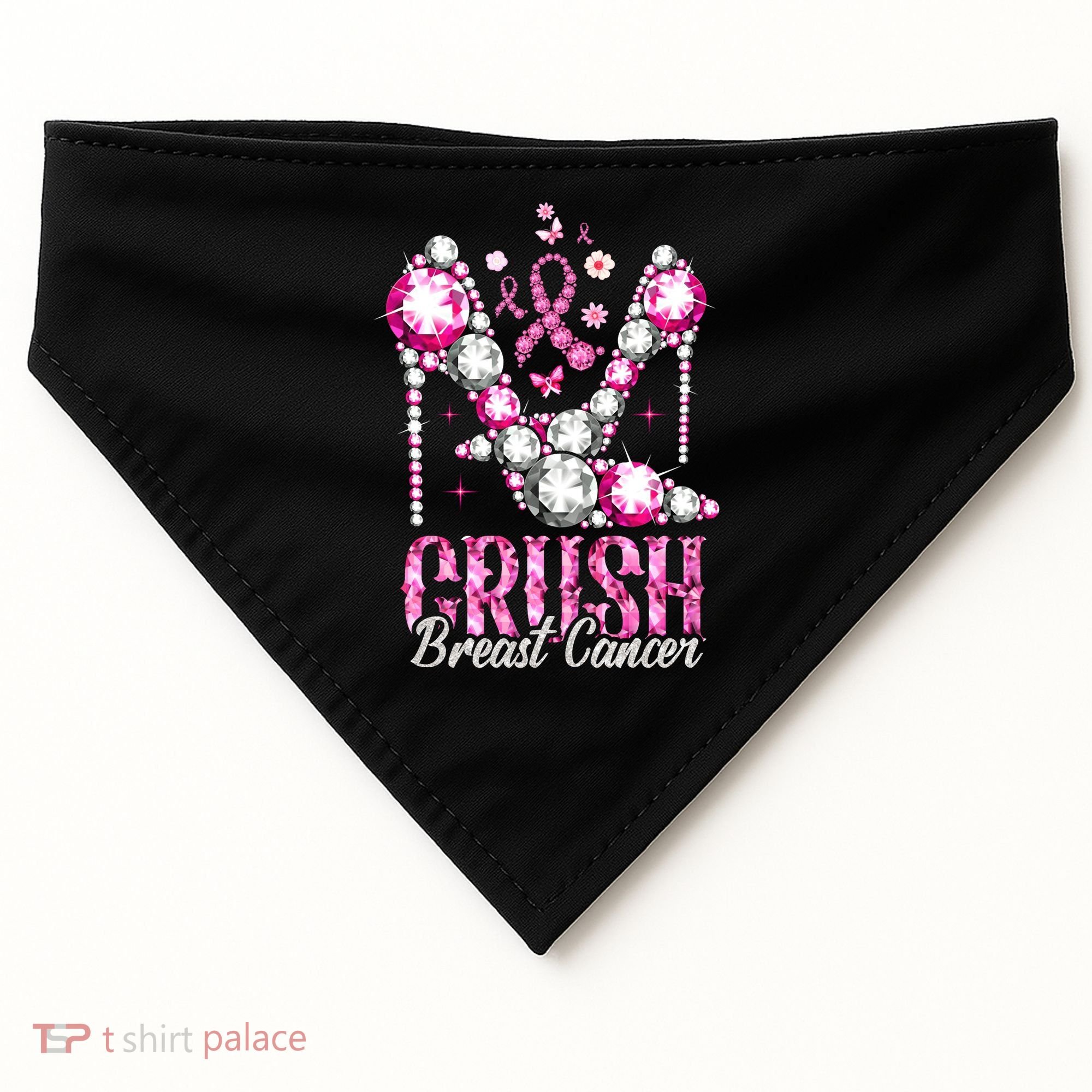 Crush Breast Cancer Awareness Bling Pink Ribbon USA-Made Doggie Bandana