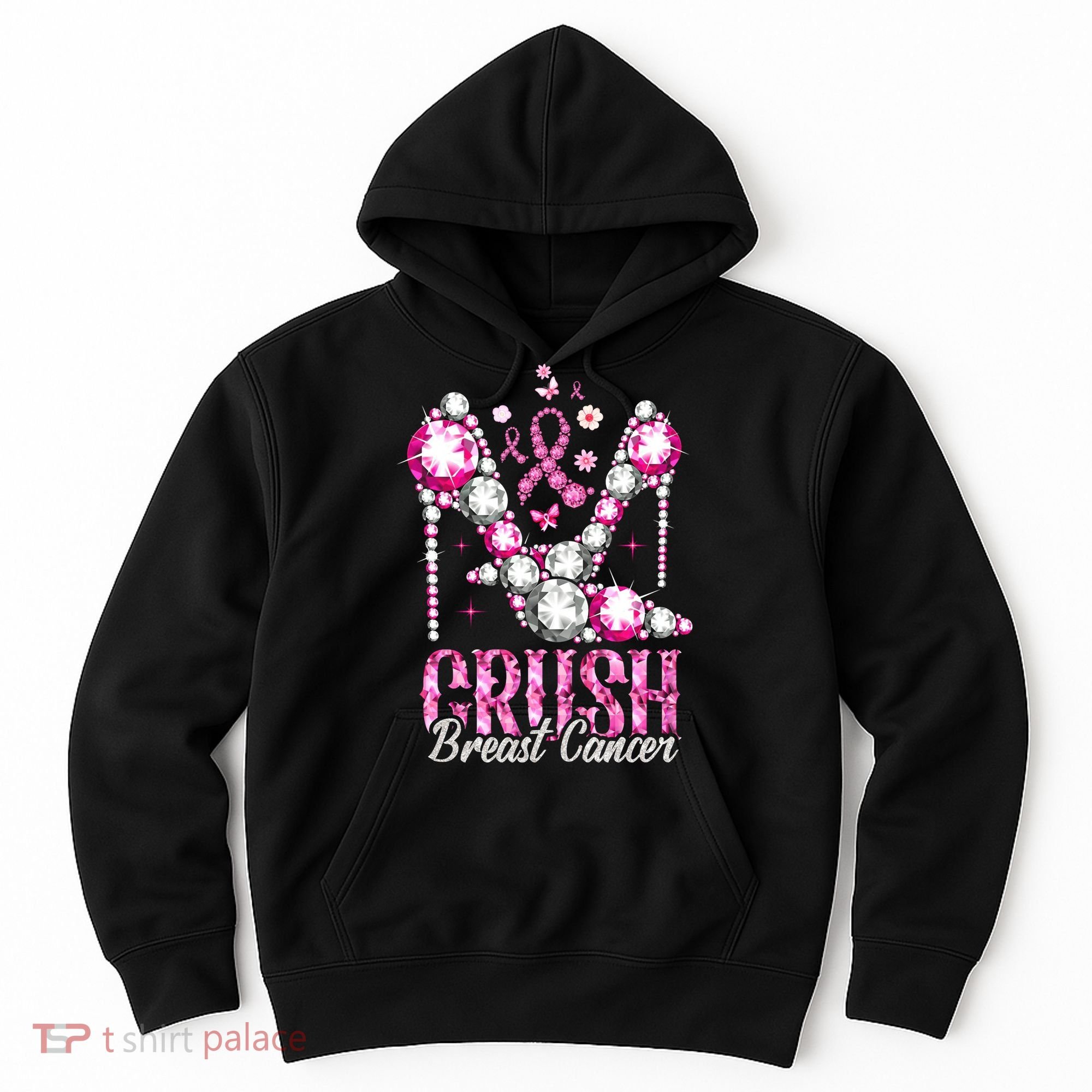 Crush Breast Cancer Awareness Bling Pink Ribbon Hoodie